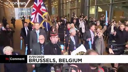 Bagpipes play as Brexit Party MEPs leave EU parliament for final time