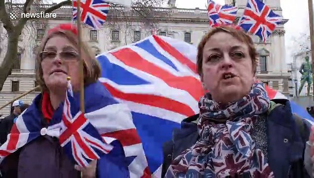 Brexiteers trample on EU flag in Westminster on Brexit Day
