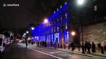 Government buildings in Whitehall celebrate Brexit with light display