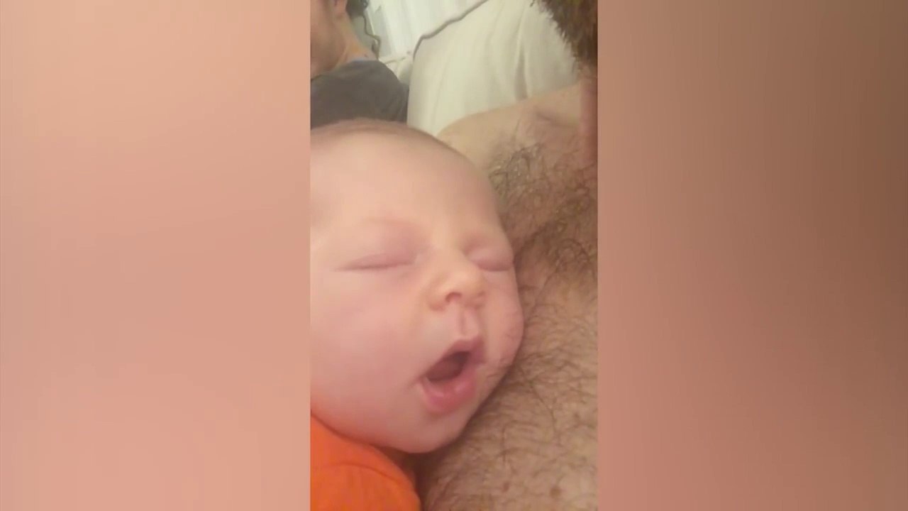 Funniest Baby's Reaction To Daddy Snoring