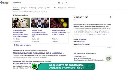 Google ativa alerta SOS para pesquisas sobre coronavírus