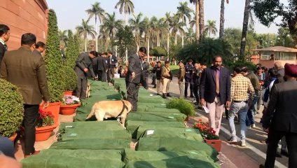 Sniffer dogs check sealed Budget copies in Parliament premises