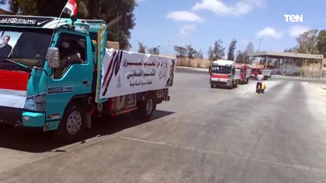 قوافل المساعدات المصريه لغزة في طريقها الي معبر رفح