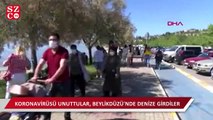 Beylikdüzü'nde koronayı unutup denize girdiler