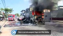 Van e carreta pegam fogo em Vila Velha