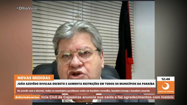 João Azevêdo divulga decreto e aumenta restrições em todos os municípios da Paraíba entre os dias 20 de maio a 2 de junho