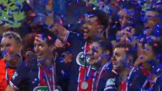 PSG players celebrate winning Coupe de France 2021