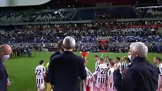 Juventus players celebrate winning Coppa Italia 2021