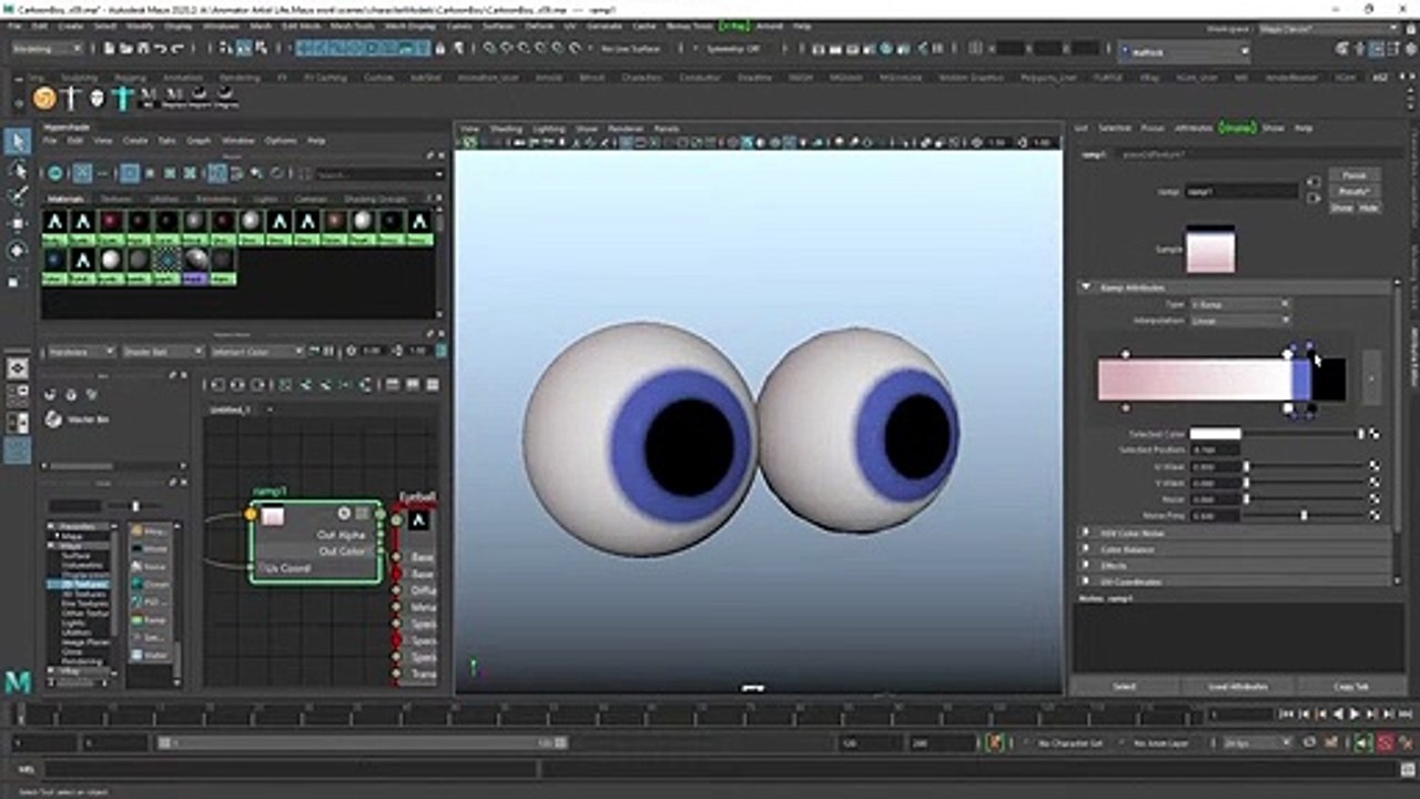 Create A Cartoon Eye Material Texture In Maya - Part 12 Of Modelling A Cartoon Character.