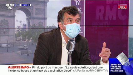 Fin du port du masque: pour l'épidémiologiste Arnaud Fontanet, deux paramètres entrent en compte, "un niveau de circulation du virus très bas et le taux de couverture vaccinale de la population"