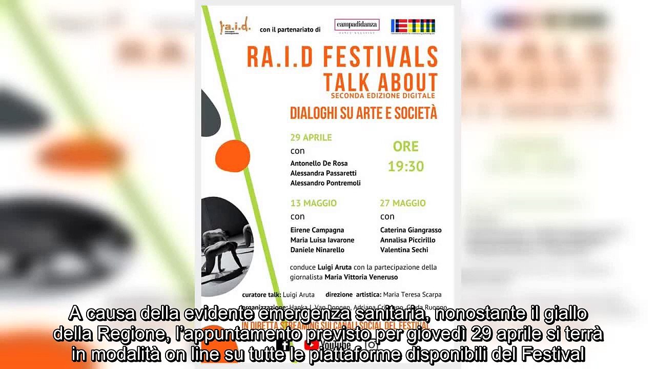 ✅  Seconda edizione digitale, giovedì 29 aprile per il RA. I. D. FESTIVALS, TALK ABOUT “dialoghi sul