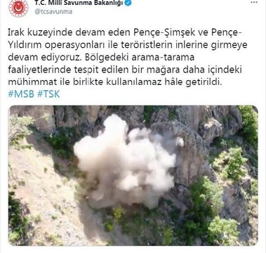 Pençe operasyonlarında Irak'ın kuzeyindeki mühimmat dolu mağara imha edildi