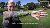 Su esposo odiaba los tatuajes y tras quedar viuda, llenó el 98% de su cuerpo