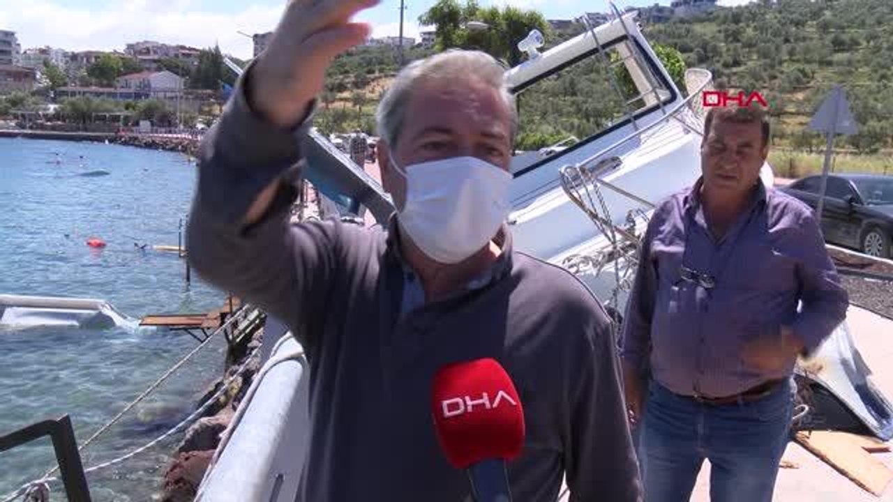 İZMİR DİKİLİ'DE BATAN TEKNELER ÇIKARILIYOR