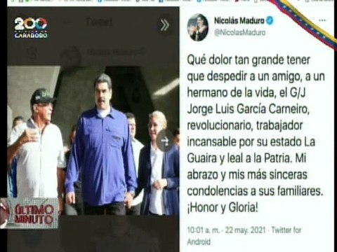 Presidente Maduro lamenta fallecimiento del Gobernador del edo. La Guaira Jorge Luis García Carneiro