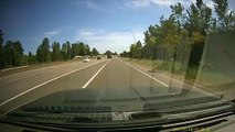 Truck Hood Hits Windshield and Grill Goes Flying