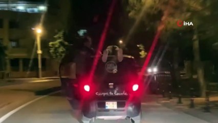 Otomobil üstündeki tehlikeli yolculuğa bin 875 lira ceza