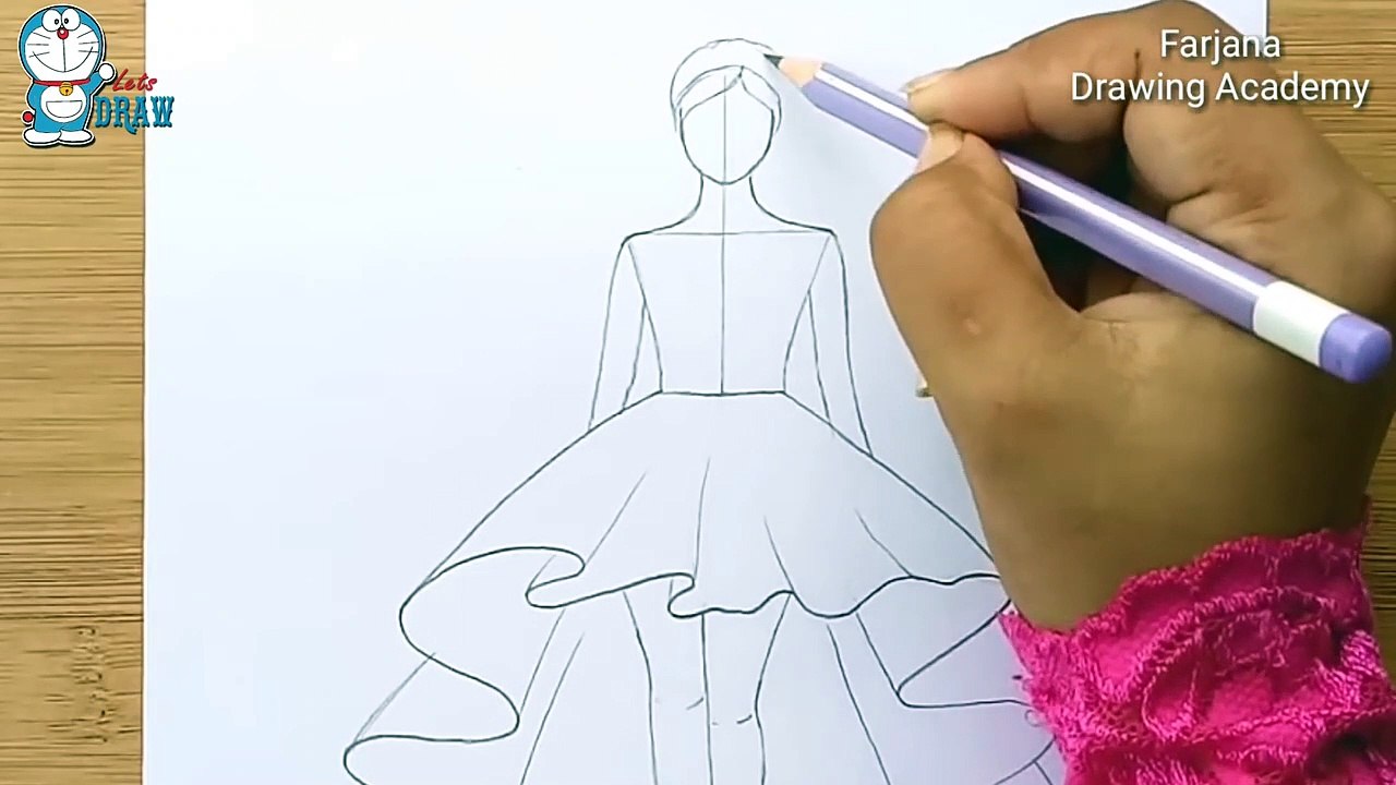 How To Draw A Girl With Beautiful Dress For Beginners Drawing Tutorial كيفية رسم فتاة 3859