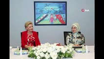 Emine Erdoğan ve Polonya Cumhurbaşkanı Andrzej Sebastian Duda'nın eşi Agata Kornhauser Duda ile PIKTES Ofisi'ni ziyaret etti