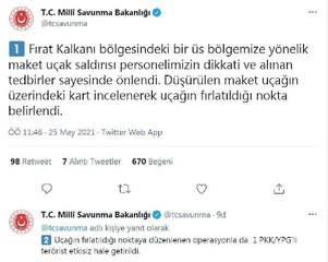 Üs bölgesine maket uçak saldırısı düzenleyen PKK, bir kez daha hüsrana uğradı: 1 terörist öldürüldü