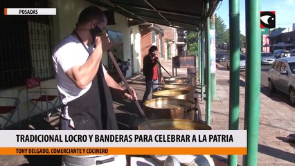 Tradicional locro y banderas para celebrar a la patria
