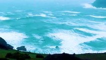 Waves crash against shore amidst Storm Dennis