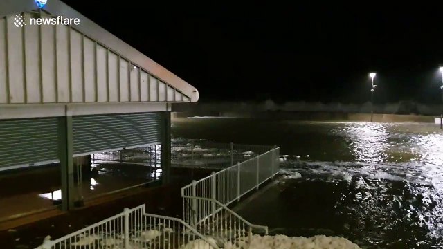 Storm Ciara sends water crashing over flood defences in Northern Ireland