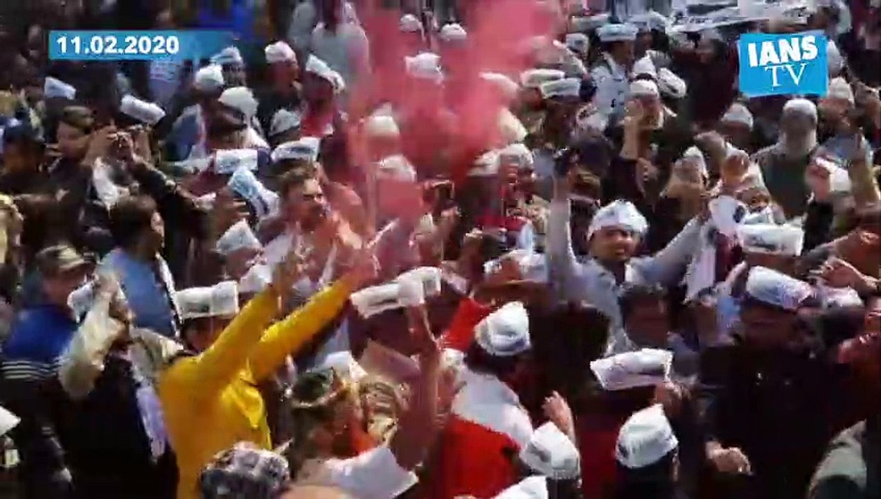 Grand celebrations by AAP supporters as party marches towards major victory