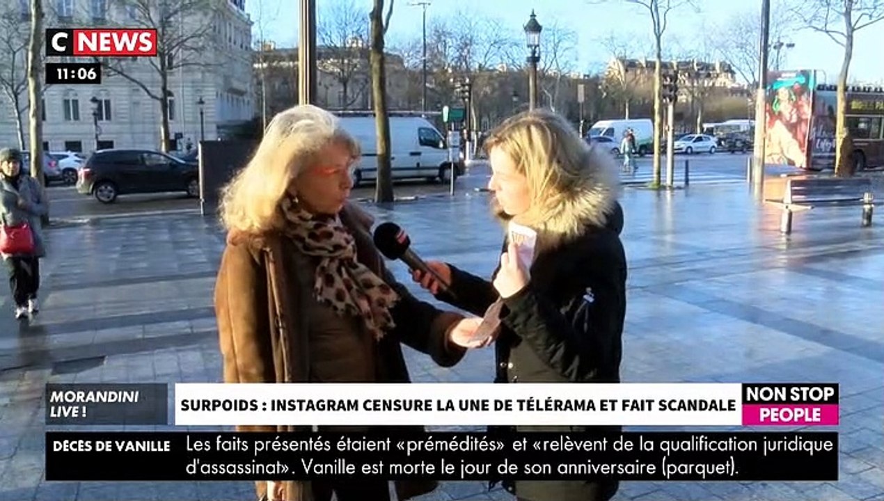 Très émue, la présidente du Collectif national des associations d'obèses réagit à la remarque d'un homme  dans un micro-trottoir pour "Morandini Live"