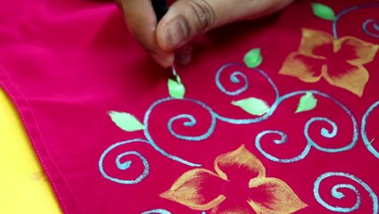 Easy Border Design on Kurti, Suit I Designer Look Fabric Painting