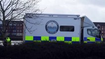 Police divers searching at Preston dock in the storm