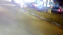 Bursa otomobil ile çarpışan motosikletlinin yaralandığı kaza kamerada