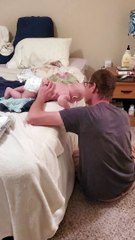 Dad Catches Baby Sliding Off Bed