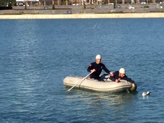 Botla kürek çekip, oltadaki martıyı kurtardılar