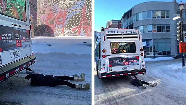 Elle se fait traîner par un bus
