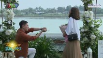 Kien Hoang kneels and cries reenacting the proposal to Loan Hoang