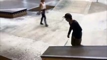 Skateboarder Grinds Rail And Falls On His Back