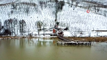 Efteni Gölü'nde kış güzelliği havadan görüntülendi