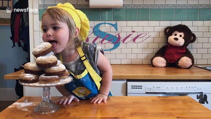 Learn how to make delicious donuts with this two-year-old baker