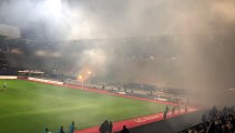 Épinal – Saint-Étienne en quart de finale de la Coupe de France au stade Marcel-Picot : des fumigènes lâchés par les supporters stéphanois