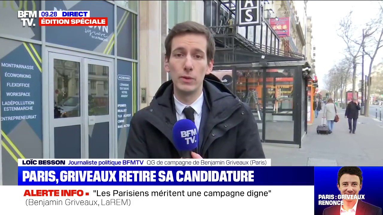 Benjamin Griveaux vient d'arriver à son QG de campagne après le retrait de sa candidature