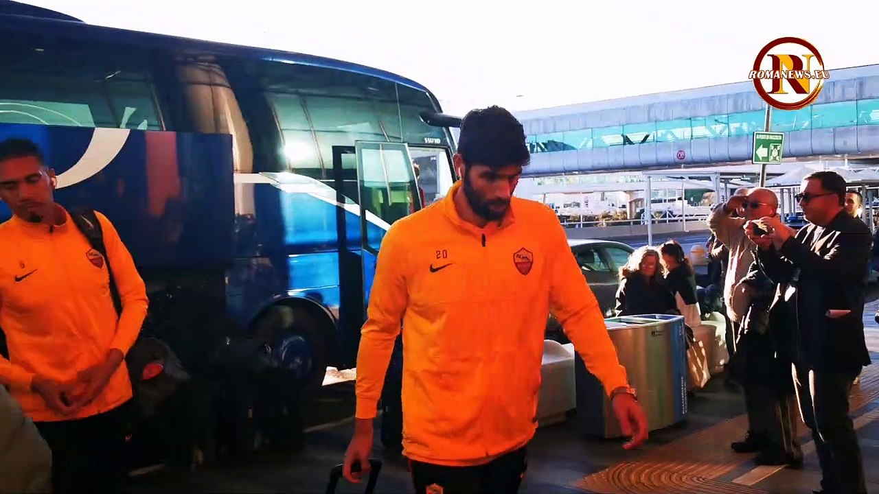 Fiumicino, la Roma in partenza per Bergamo (14/2/2020)