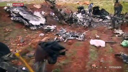 İdlib'de düşürülen rejim helikopterinin enkazı görüntülendi