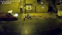 CCTV captures Storm Dennis topple brick wall and take out lamppost in London (INCLUDES DAY SHOTS)