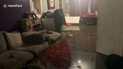 Mum-of-two with no insurance films desperate scenes inside home ruined by Storm Dennis