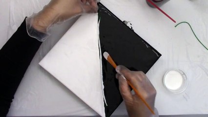 How to Paint a White and Black Feather - Acrylic String Pull - Easy Acrylic Painting