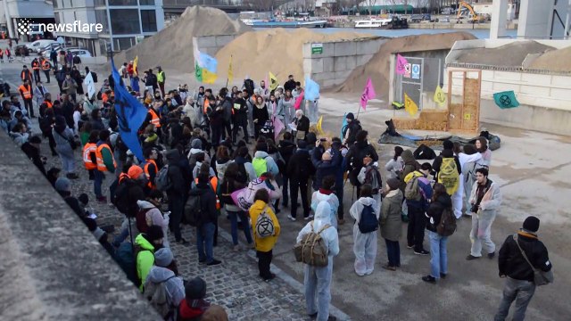Extinction Rebellion protest against French cement company in Paris