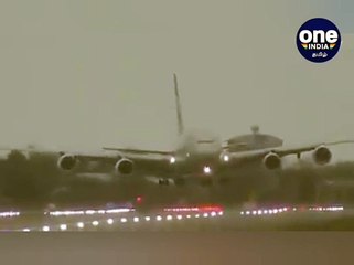 ஒரு பக்கம் கடும் புயல்.. ரன்வேயில் வெள்ளம்.. சைடு வாக்கில் தரையிறங்கிய விமானம்.. அசர வைக்கும் வீடியோ