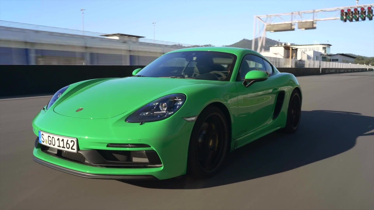 The new Porsche 718 Cayman GTS 4.0 Track Driving in Phyton Green