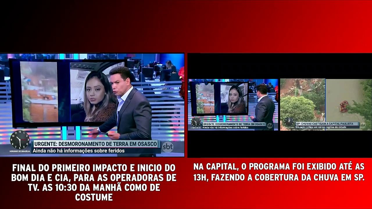 (Dia único) Histórico - Primeiro Impacto é exibido até às 13h (SBT SP) e o Bom Dia segue normal nas operadoras de TV (SBT Rede) (10/02/2020) (Bom Dia e Cia cancelado pra SP capital) | SBT 2020